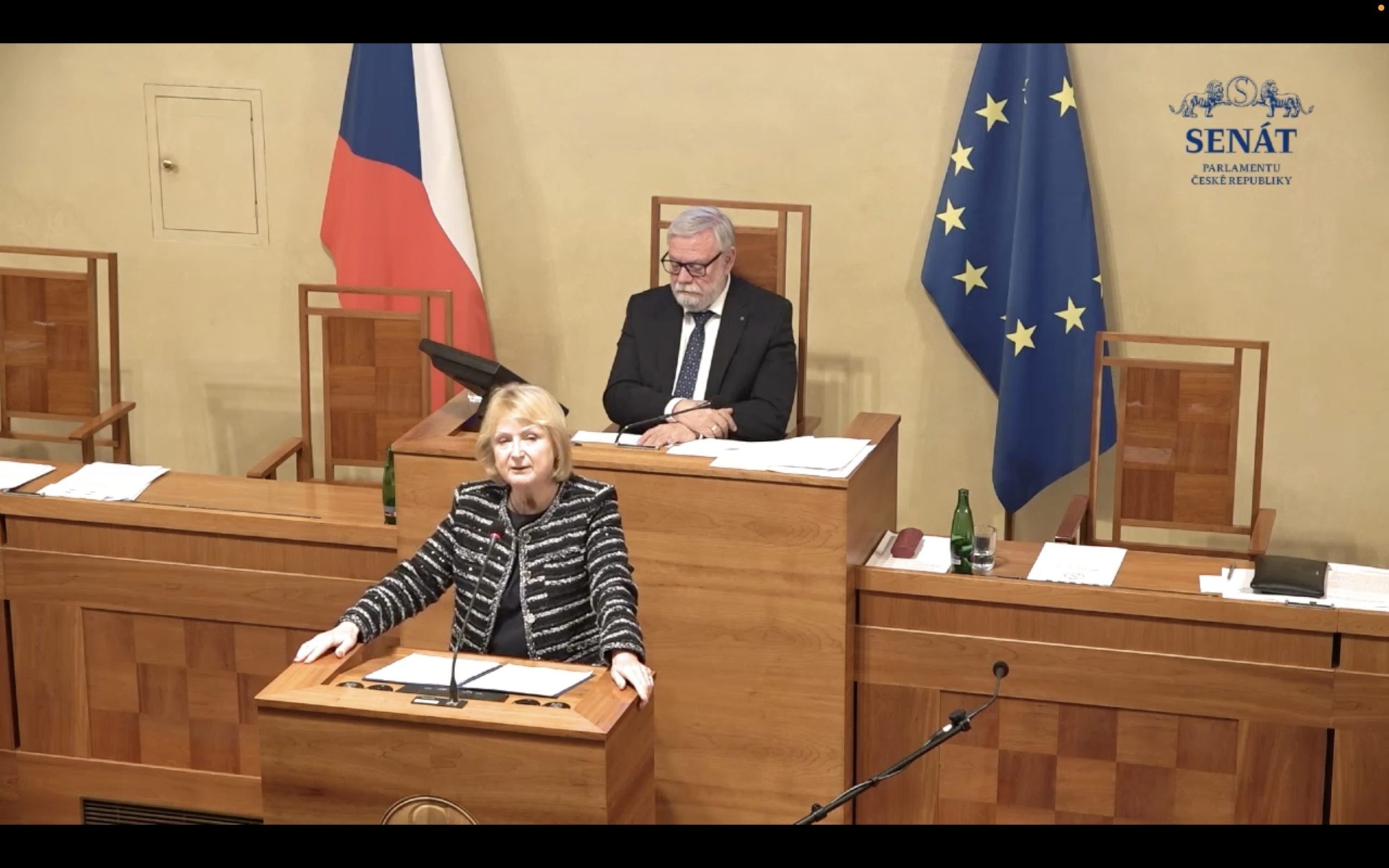 Senaatsvicevoorzitter Jitka Seitlova presenteert de resolutie